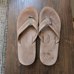 Rainbow Stone Gray Brown Luxury Leather Single Layer Flip Flop Thong Sandals
